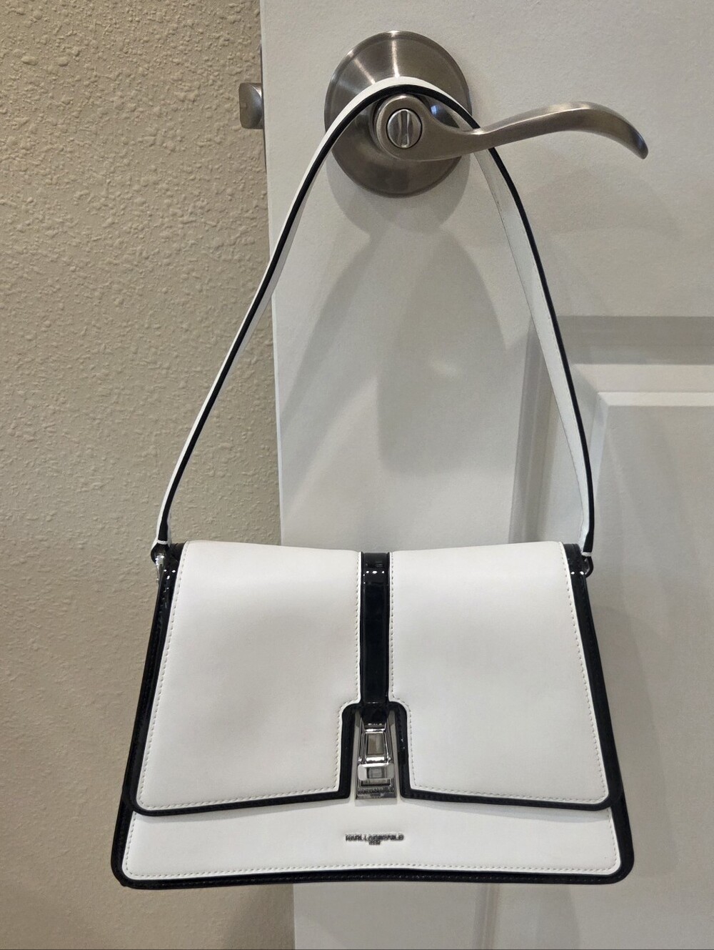 Karl Lagerfeld Mercerie Black and White Leather Shoulder Purse